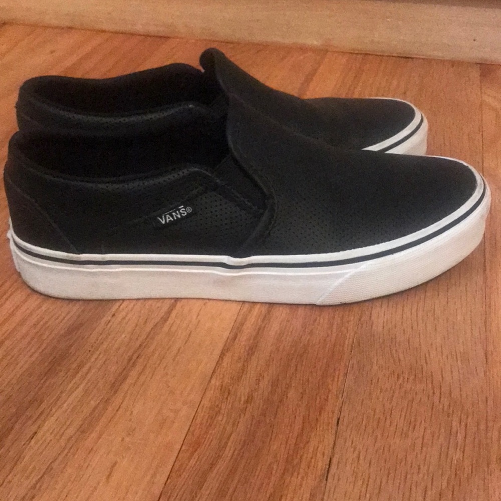 Vans black slip ons